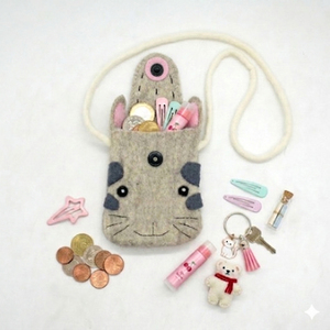 กระเป๋าใส่เหรียญสำหรับเด็ก ลายการ์ตูนสัตว์น่ารัก ทำมือ เปิดด้านบน สะพายข้าง จากเนปาล - Product Image 2