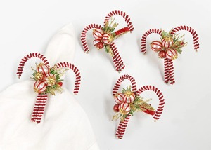 Luxury Red and White <b>Candy</b> Cane Napkin Holder with Ornament Accents Elegant Holiday Beaded <b>Candy</b> Cane and Ornament Napkin Ring - Product Image 4