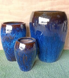 [Jason] Ensemble de 3 pots de fleurs en céramique émaillée turquoise - Pots de fleurs ronds modernes en porcelaine pour la décoration intérieure et extérieure - Product Image 2