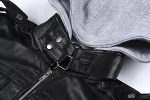 Sweat à capuche en polaire de qualité supérieure, veste bomber en cuir PU pour homme avec motifs brodés et capuche amovible - Product Image 5
