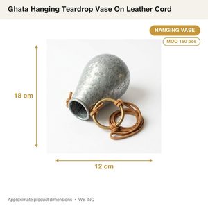 Vase suspendu en métal fait main en forme de goutte d'eau, 12 cm, en zinc naturel avec cordon en cuir, décoration d'intérieur - Product Image 3