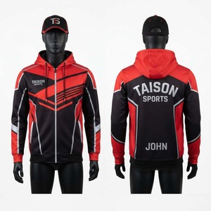 Premium 280 GSM Polyester Fleece Hooded Cricket Training Pullover <b>Red</b> Black Panelled Sportswear Pocket Design Waterproof Custom - Product Image 1