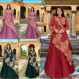 Conjunto de Lehenga Choli de Georgette con Bordado de Lentejuelas y Cordones, Estilo Vintage, Largo hasta el Suelo, Holgado, Floral, para Verano - Product Image 1