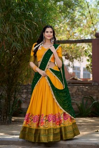 Premium Cotton Silk Stitched Lehenga Wholesale India Detailed Thread Work Georgette Dupatta For Wedding Resellers - Product Image 4
