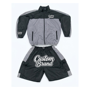 Ensemble de survêtement personnalisé noir et rouge avec blocs de couleur, veste zippée à manches longues et short avec poches, style sportif pour homme, automne - Product Image 6
