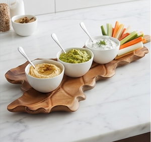 Assiette décorative en bois faite à la main en forme de feuille, grain de bois naturel, design élégant, vaisselle pour la maison, les mariages, les événements et les restaurants - Product Image 3
