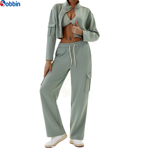 Conjunto Deportivo Gris para Mujer de BOBBIN INDUSTRIES, Manga Larga, Cuello Alto, Corte Holgado Informal, Color Sólido, con Bolsillos Laterales y Cintura Elástica - Product Image 3