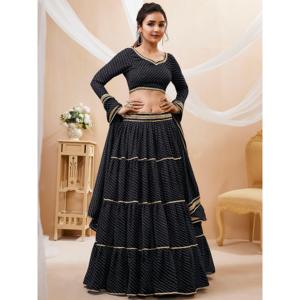 Magnifique Leheriya Noir Imprimé Georgette Lehenga Choli Avec Dupatta - Product Image 6