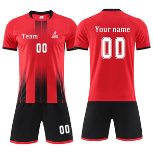 Uniforme de Fútbol para Hombre de Manga Corta con Cuello en V, 100% Poliéster, Impresión por Transferencia de Calor, Transpirable y de Secado Rápido, Servicio OEM Personalizado con MOQ Bajo - Product Image 1