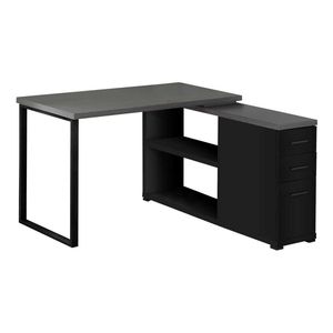 Black Grey Laminate L-Shape Computer Desk for Home Office <b>Corner</b> Set-up with <b>Storage</b> Drawers Work Laptop - Product Image 2