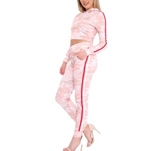 Top quality women sublimated crop top long sleeve <b>hoodie</b> & trousers pants sweat suit sets - Product Image 1