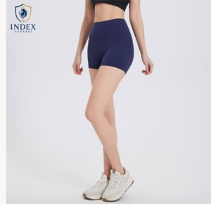 INDEX APPAREL High Waist Solid Color Sporty Knitted Yoga <b>Shorts</b> <b>Women</b> Spandex Nylon Breathable Elastic Waist <b>Compression</b> Pants - Product Image 1