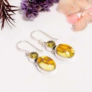 Yellow Dahlia Turquoise & Citrine <b>Dangle</b> <b>Earrings</b>, 925 Sterling <b>Silver</b> Boho Gemstone Jewelry, Gift for Her - Product Image 2