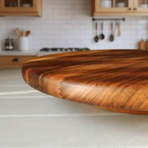 Plateau tournant rond en bois rustique avec fromage et olives, design minimaliste pour utilisation sur table - Product Image 4