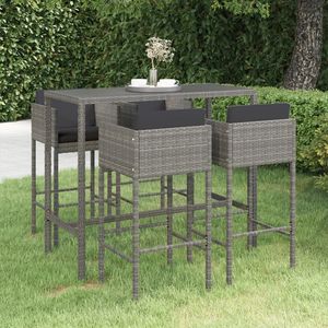 Ensemble de bar de jardin en rotin PE gris, acier et verre trempé avec repose-pieds - Product Image 1
