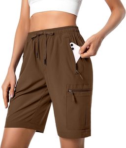 Shorts cargo pour femmes, taille haute, cordon de serrage, élastique, séchage rapide, décontractés, tricotés, en spandex et polyester, avec poches - Product Image 4