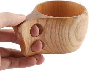 Tasse en bois de forme irrégulière avec poignée à double trou, anti-fuite, compatible lave-vaisselle, écologique, design minimaliste, tasse à thé - Product Image 2