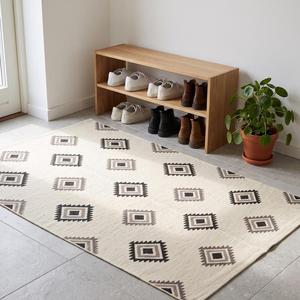 Tapis Kilim en laine beige crème à poils moyens, tissé à la main, antidérapant, couleur unie, style moderne minimaliste, tapis de sol - Product Image 3