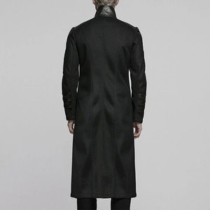 Men Black <b>Gothic</b> Punk Large Flap Pockets Fitted Long Coat Knitted Faux Leather <b>Jackets</b> 2026 - Product Image 2