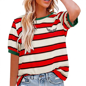 T-shirt sportif à manches courtes en fil teint avec logo aile, coupe ample, décontracté, pour homme, en tissu Oxford, coton tricoté écologique, col rond - Product Image 3