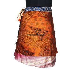 Vintage <b>Beach</b> Wear Sari <b>Wrap</b> Mini Skirt Women's Hippy Silk Sari Magic <b>Wrap</b> Skirt Casual Style With Natural Waistline Chic Hippie - Product Image 3