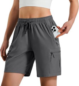 Women's Cargo Shorts Solid Brown Knitted <b>Drawstring</b> Waist Quick Dry Pockets Sporty Fit Summer Wear - Product Image 4