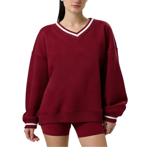 <b>Women</b> <b>V</b> <b>Neck</b> <b>Sweatshirt</b> Trendy Oversized Pullover Soft Cotton Blend Casual Street Style Long Sleeve Comfortable Top Wear - Product Image 4