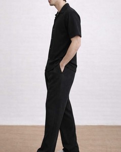 Men Casual High Quality Men Black Two-Piece Set Short Sleeve Button-Up Shirt Relaxed <b>Pants</b> Casual Co-ord Outfit OEM Custom Logo - Product Image 2