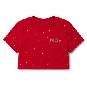 Ladies Trendy <b>Rhinestone</b> women's shirt Slim Fitted Half Sleeves Crop <b>Top</b> Casual Streetwear High GSM Cotton Sparkly Logo Print - Product Image 3
