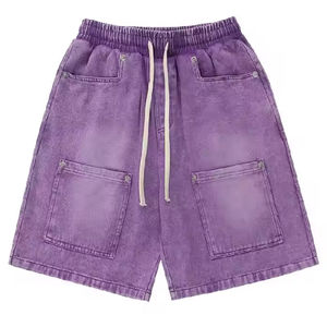 Shorts Jogger Homme Personnalisés en Molleton Français Délavé Effet Usé avec Cordon de Serrage et Motif Uni Style Décontracté - Product Image 6