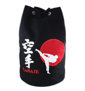 Bolsa con Cordón para Karate, Negra con Círculo Rojo y Diseño de Silueta Blanca, Tejido de Perlas de Algodón, 50-70L - Product Image 1