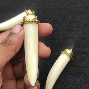 Natural Buffalo Horn bone Pendant With Gold Tone Caps Polished Curved Shape <b>locket</b> - Product Image 4