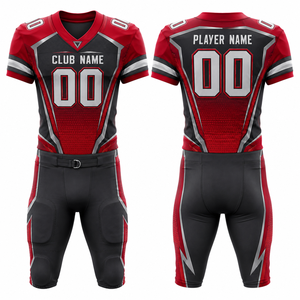 Ensemble de maillots de football américain personnalisés pour hommes, rouge et noir, sublimés, col en V, manches courtes, anti-transpiration, uniforme ajusté - Product Image 1