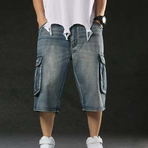Shorts en jean cargo 3/4 pour hommes, style hip-hop ample, vintage, déchiré, multi-poches, vente en gros OEM - Product Image 2
