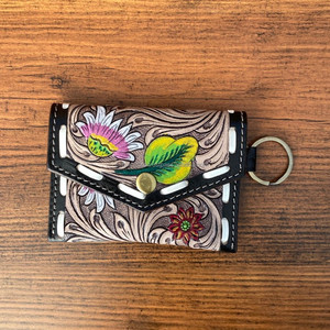 กระเป๋าใส่เหรียญหนังวัวลายดอกไม้แบบวินเทจของผู้หญิงพวงกุญแจเครื่องมือกระเป๋าเงินลายดอกไม้ดีไซน์ใหม่ของ2024 - Product Image 4