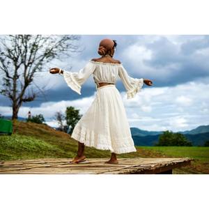 Ensemble jupe deux pièces bohème pour femme, haut court en coton à épaules dénudées et jupe midi superposée, tenue d'été - Product Image 4