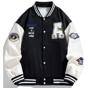 Chaqueta Varsity Bordada para Hombre, Diseño con Parche de Letra A en Blanco y Negro, Ropa Exterior Casual de Otoño - Product Image 1