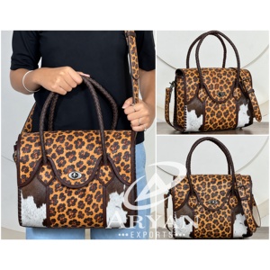 Nouveau Sac à Main Designer en Cuir Vachette Imprimé Léopard et Tressé pour Femme – Sac Fourre-Tout Bandoulière avec Poignée Tressée - Product Image 1