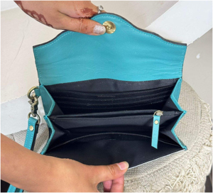 OEM & ODM New Tooled Cowhide Leather Wristlet Clutch Western Floral Wallet Turquoise Concho Design Hair On Hide Purse Trendy <b>Bag</b> - Product Image 6