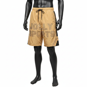 Pantalones Cortos Deportivos Ligeros de Poliéster para Hombre, Color Beige y Negro, Paneles de Malla en Contraste, Logotipo con Transferencia Térmica - Product Image 6