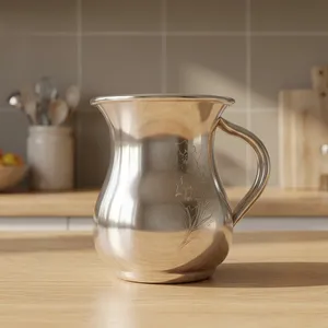Carafe à eau en acier inoxydable avec couvercle et poignée, finition miroir, pour servir l'eau, le jus, le lait, à la maison, à la salle à manger, en cuisine - Product Image 3