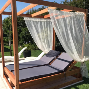 Outdoor Teak Wood Canopy Sun Lounger Daybed Furniture Manufacturer Indonesia for Resort Villa - Product Image 1