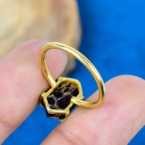 Natural Black Shell Copper Hexagon Shape Gemstone <b>Ring</b> 18k Gold Micron Over <b>925</b> Sterling <b>Silver</b> - Product Image 4