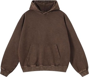 Men's Brown Hooded Sweatshirt Oversized Fit Cotton French Terry Casual Pullover Front Pocket Autumn Wear - Product Image 1