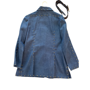 Ensemble 2 pièces en jean pour femme : haut long sans manches et pantalon à cheville, avec rivets décoratifs, couleur unie, style décontracté, coupe ample, toutes saisons - Product Image 4