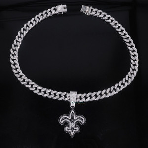 Colgante Hiphop Flor de Lis con Cristal de Laboratorio y Plata 925, Unisex, para Uso Diario - Product Image 5