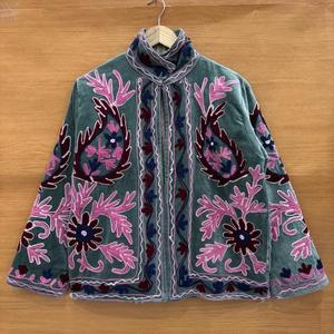 Chaqueta de terciopelo bordada vintage para mujer, cuello alto, estilo bohemio, floral, abrigo étnico de invierno - Product Image 5