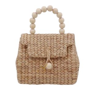 Sac de plage en jacinthe d'eau tissé à la main avec poignées perlées - Product Image 2