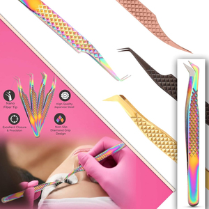 Professional High Grade Custom Logo Color Stainless Steel Eyelash Extension Tweezers <b>Set</b> Sustainable High Quality Pointed Tip - Product Image 5