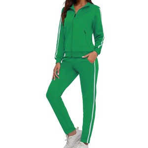 Conjunto Deportivo Rojo para Mujer, Color Sólido, Manga Larga, Cierre de Cremallera, Corte Regular, Transpirable, Informal para Otoño, 100% Poliéster - Product Image 6
